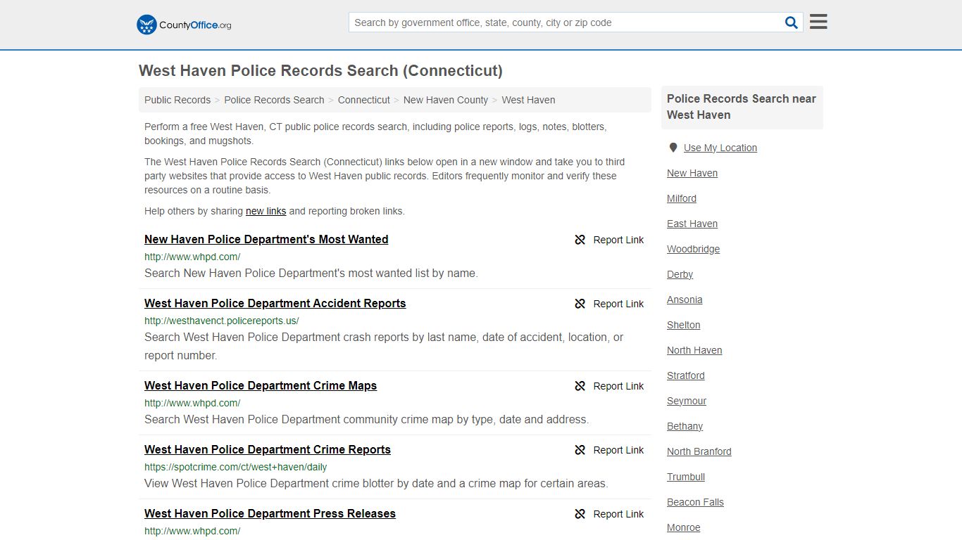 West Haven Police Records Search (Connecticut) - County Office