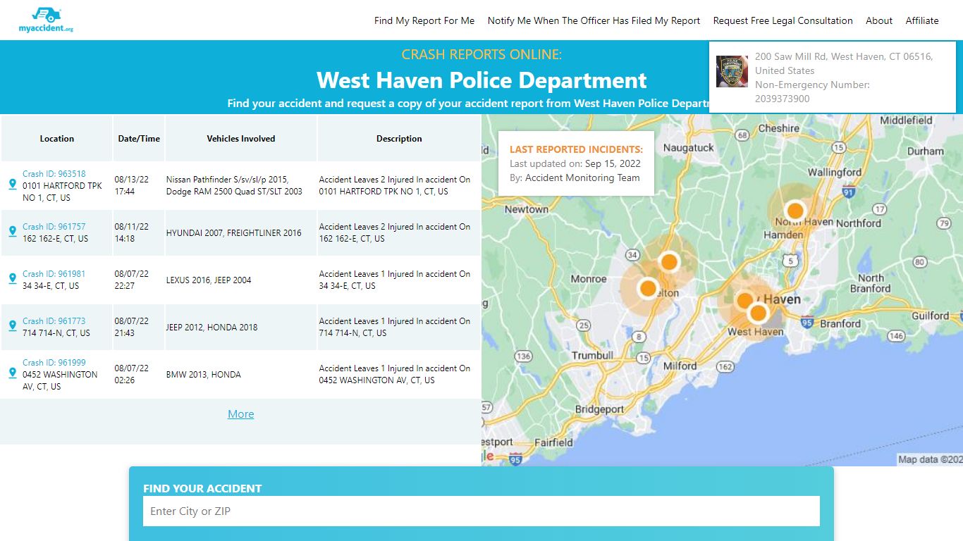 Online Crash Reports for West Haven Police Department - MyAccident.org